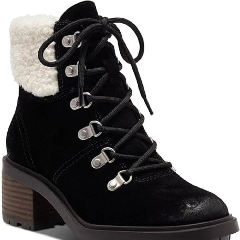 Lucky Brand Demia Black Suede Heeled Boots Womens Size 8 M